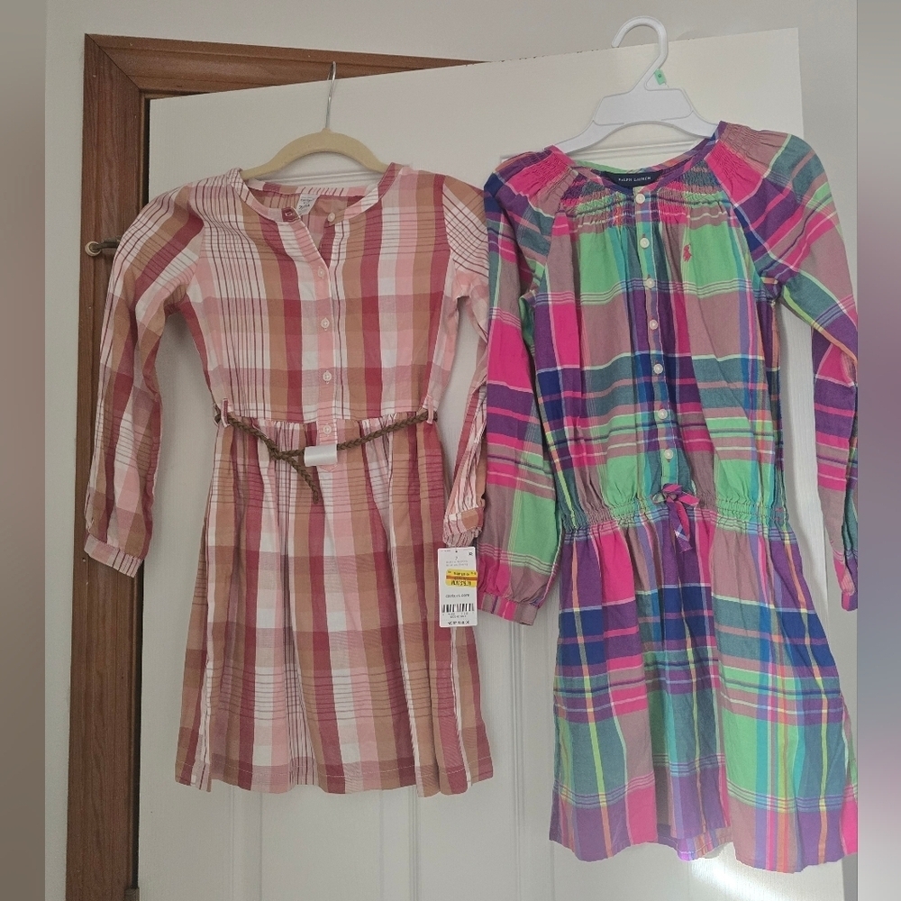 Ralph Lauren Pink and Green Plaid Long-Sleeve Dresses Carters Plaid Dress Bundle